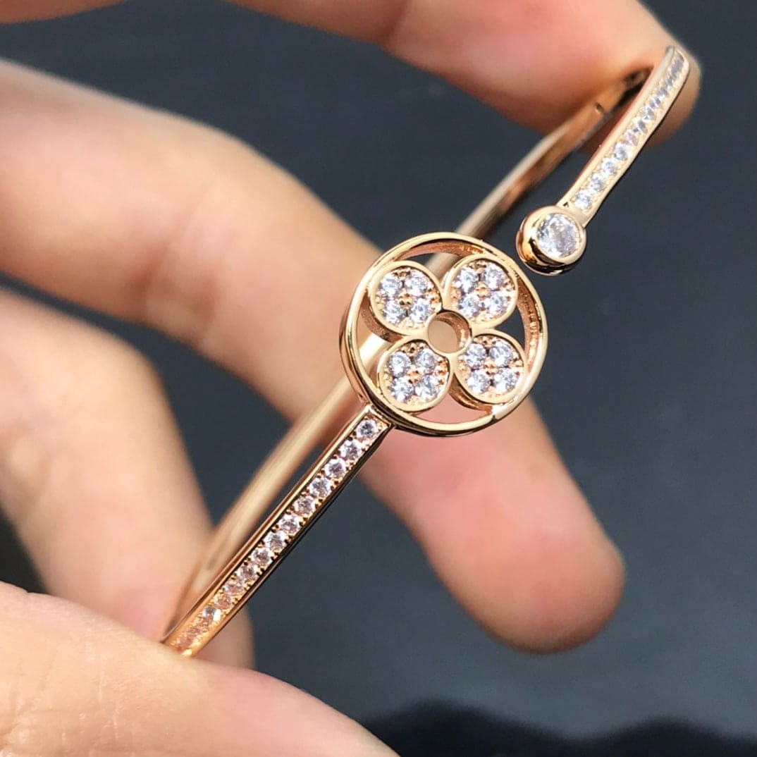 LV Silver Diamond Flower Bangle - Image 4