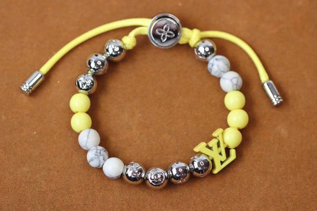 LV Neon Green Bead & Logo Cord Bracelet - Image 3