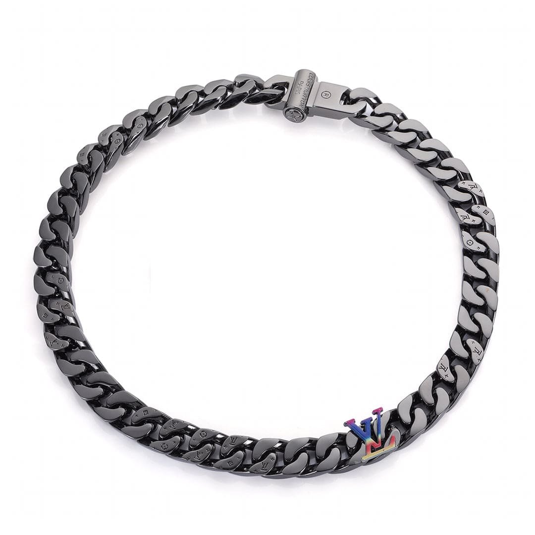 LV Black Cuban Chain Bracelet