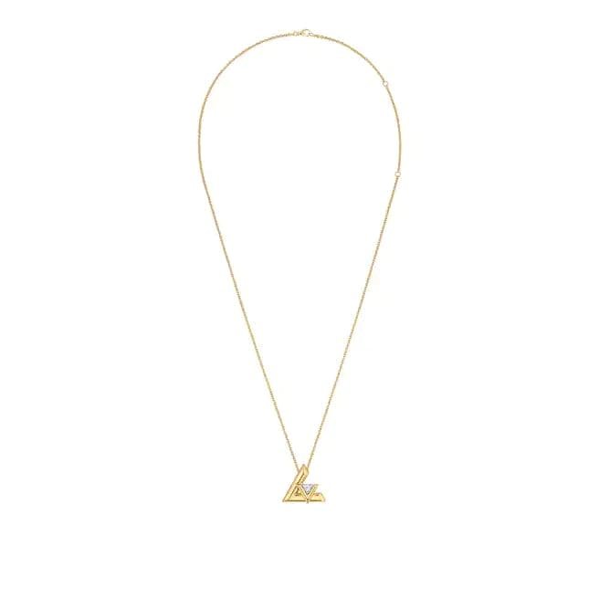 LV Gold Triangle Inset Diamond Thin Necklace - Image 4