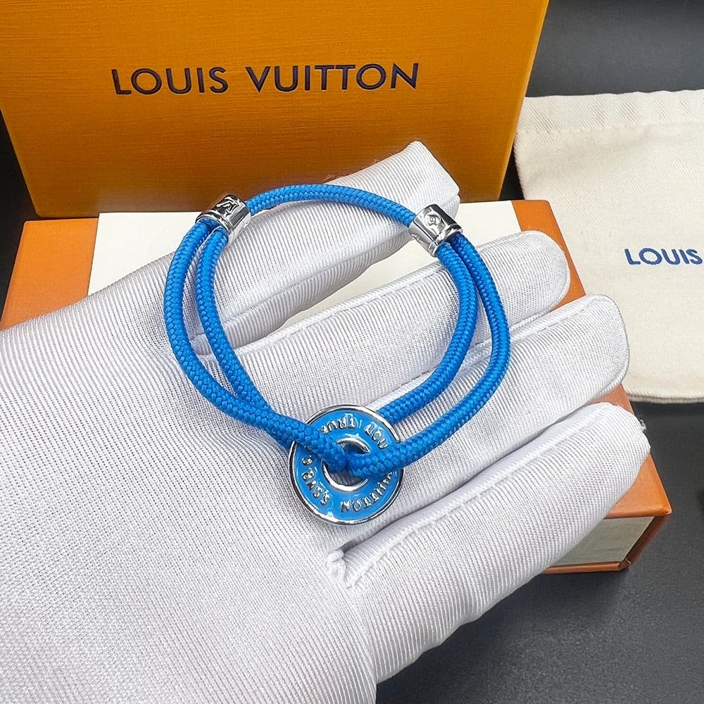 LV Blue Braided Cord Silver-Tone Bracelet - Image 3