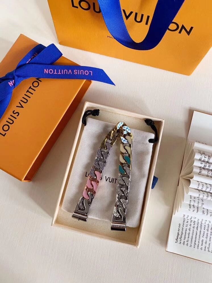 LV Multicolor Enamel Cuban Link Bracelet - Image 3