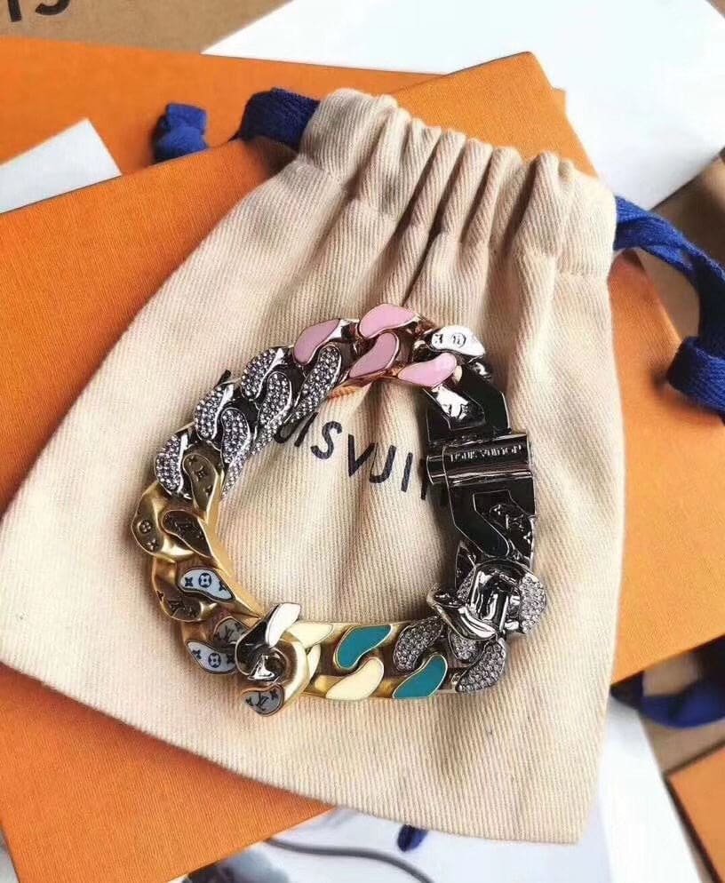 LV Multicolor Enamel Cuban Link Bracelet - Image 4
