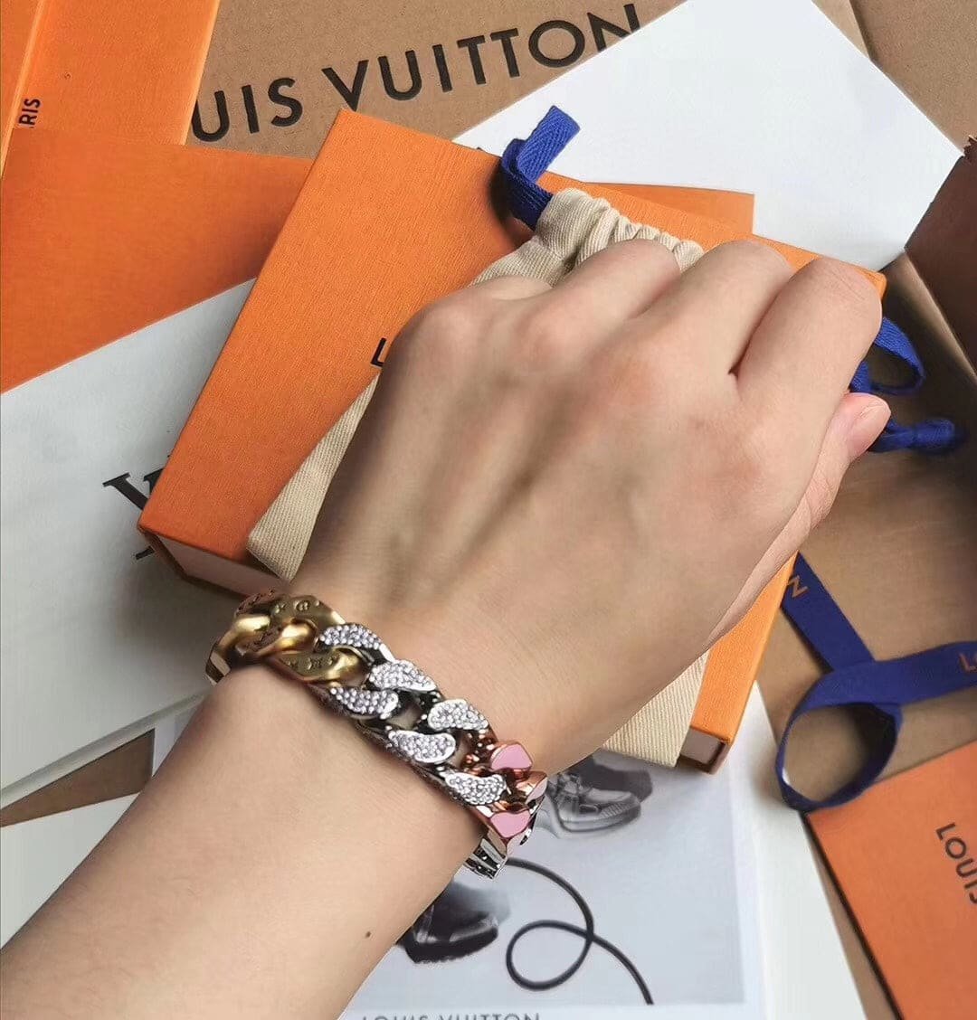LV Multicolor Enamel Cuban Link Bracelet - Image 6