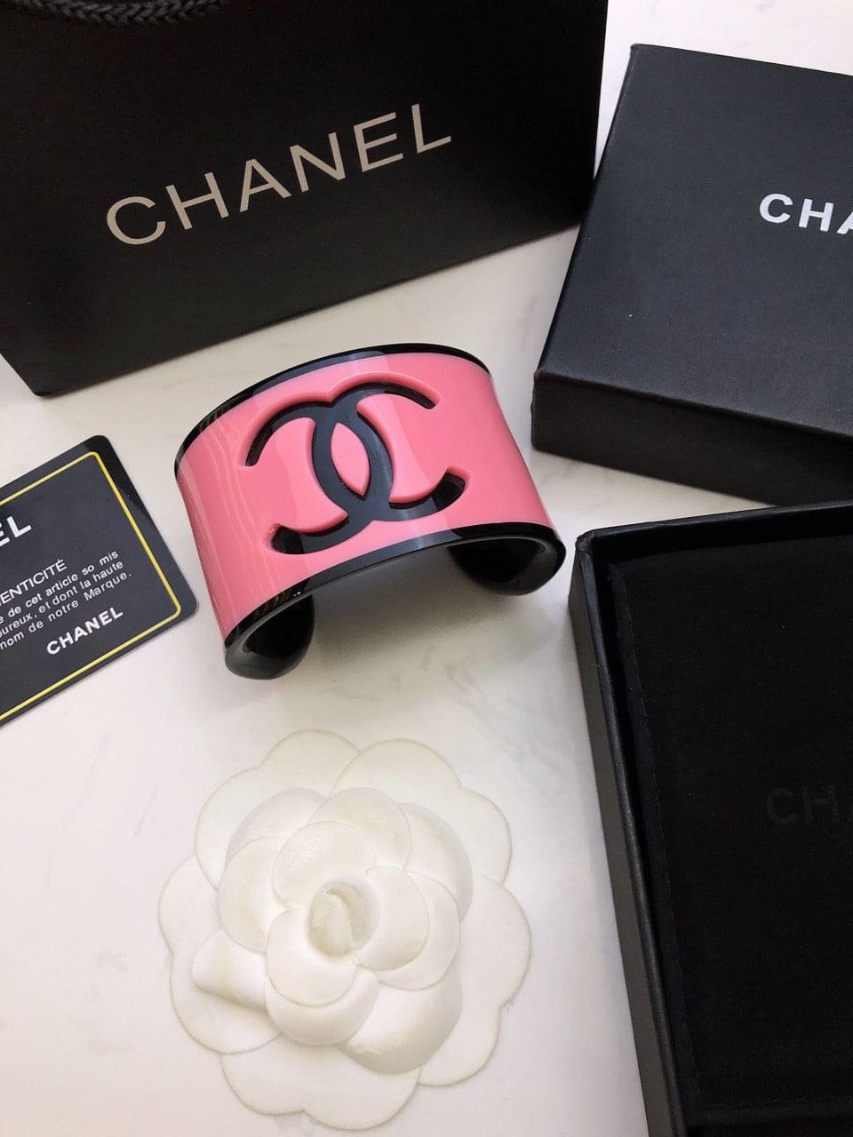 Alternative view of Chanel Pink Enamel Open CC Ring