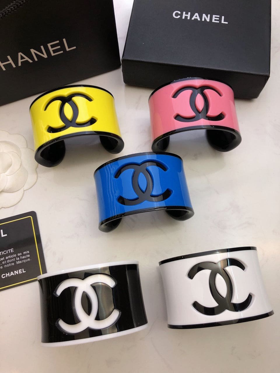 Chanel Pink Enamel Open CC Ring - Image 4