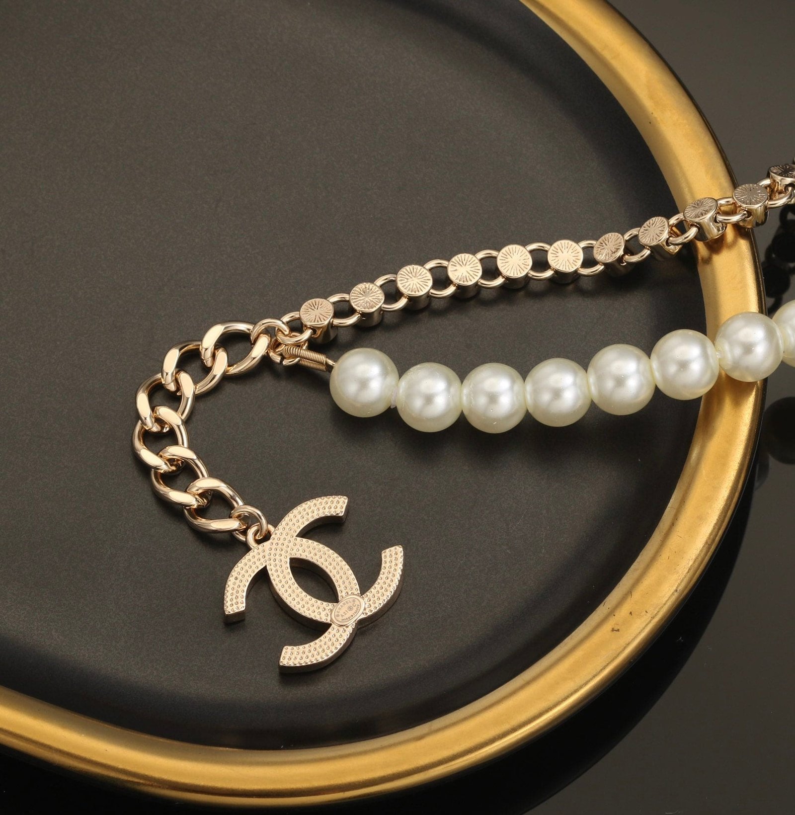 Chanel Gold Pearl Crystal Dual Chain Bracelet - Image 5