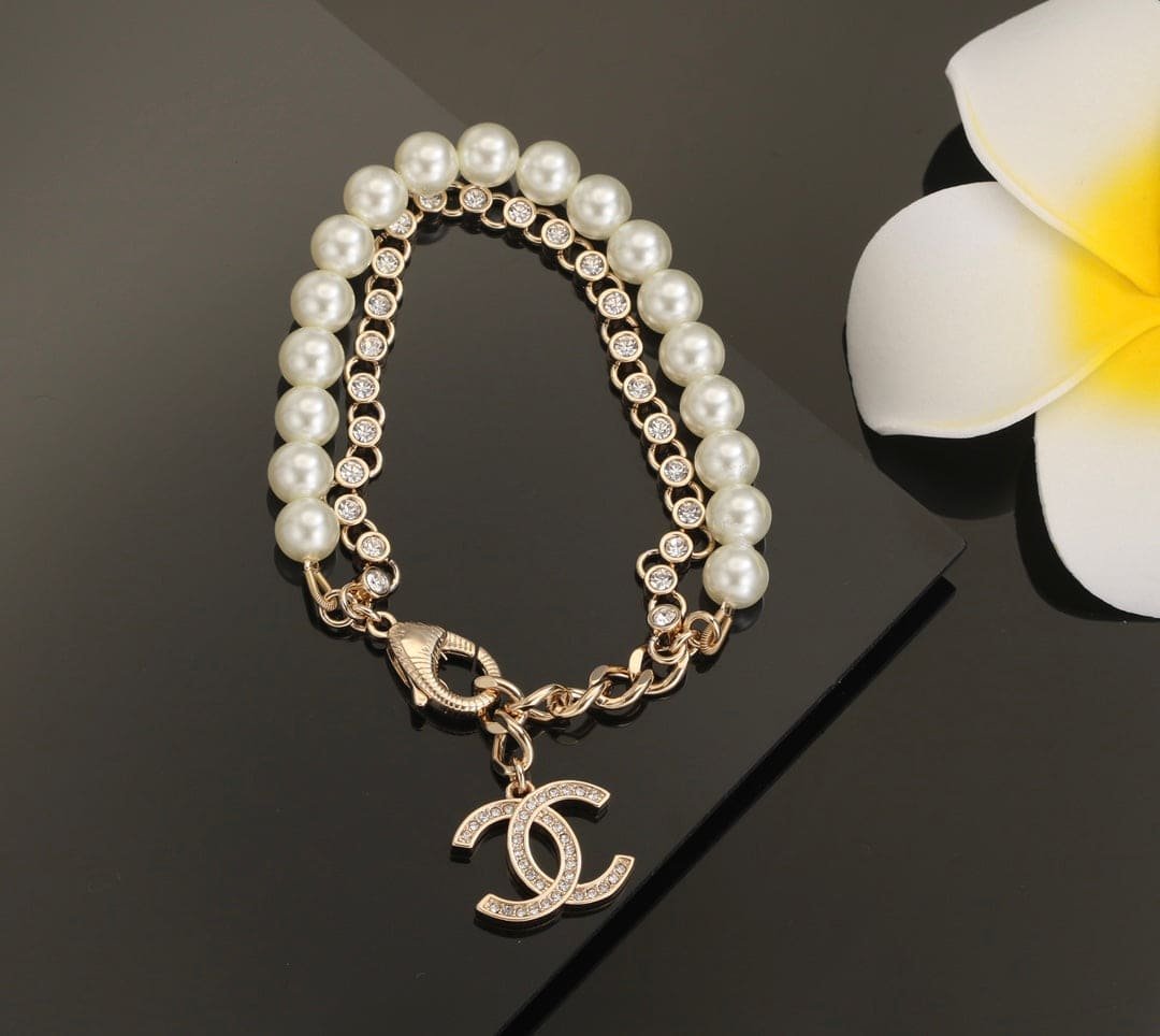 Alternative view of Chanel Gold Pearl Crystal Dual Chain Bracelet