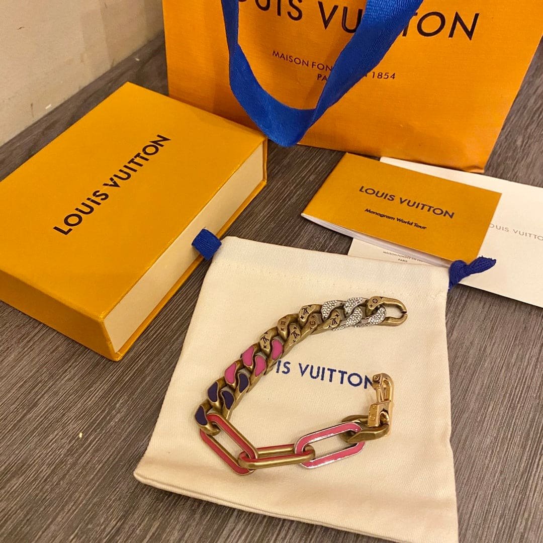 LV Dual-Tone Enamel Zircon Thick Chain Bracelet - Image 8