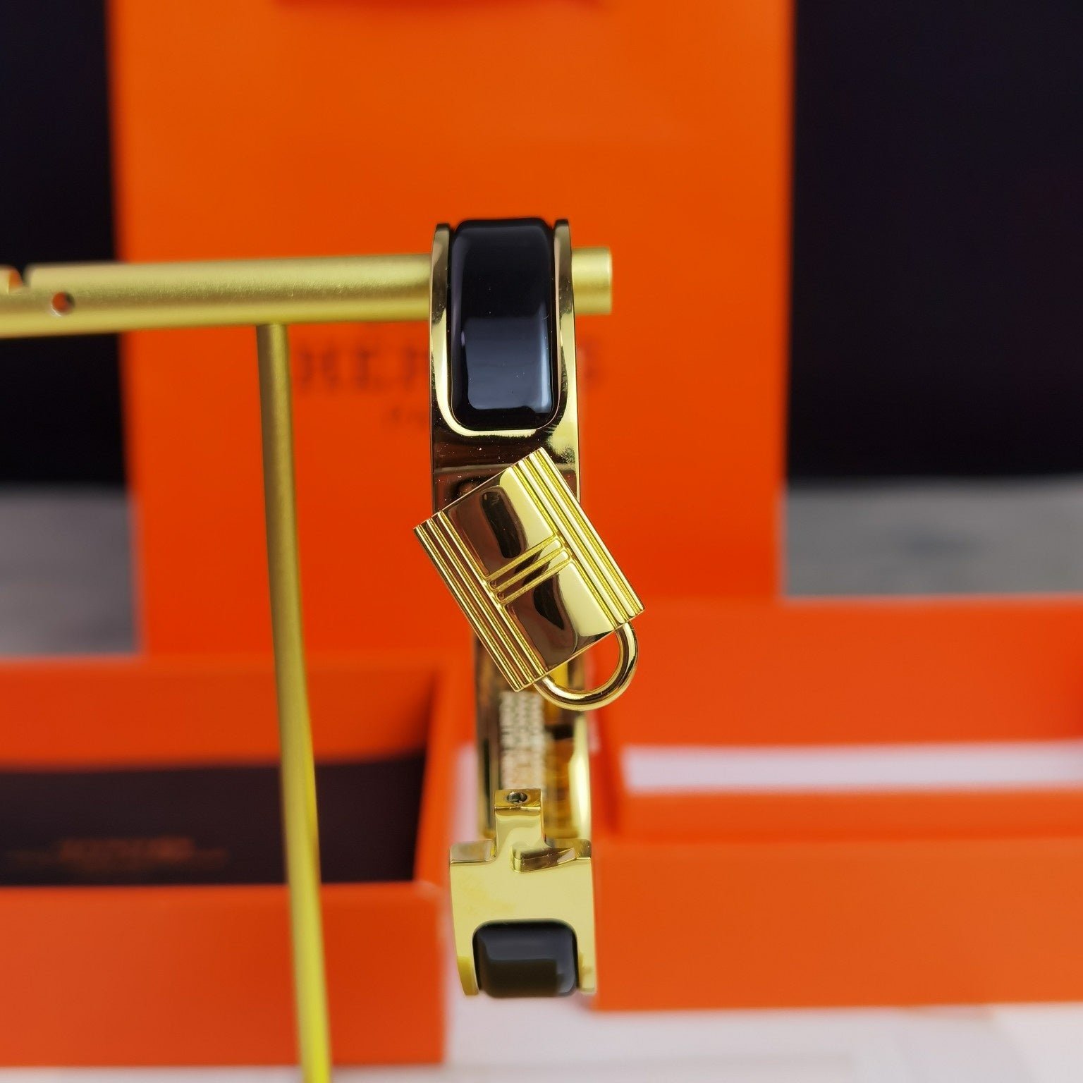 Hermès Gold Plated Black Hinged Bracelet - Image 5