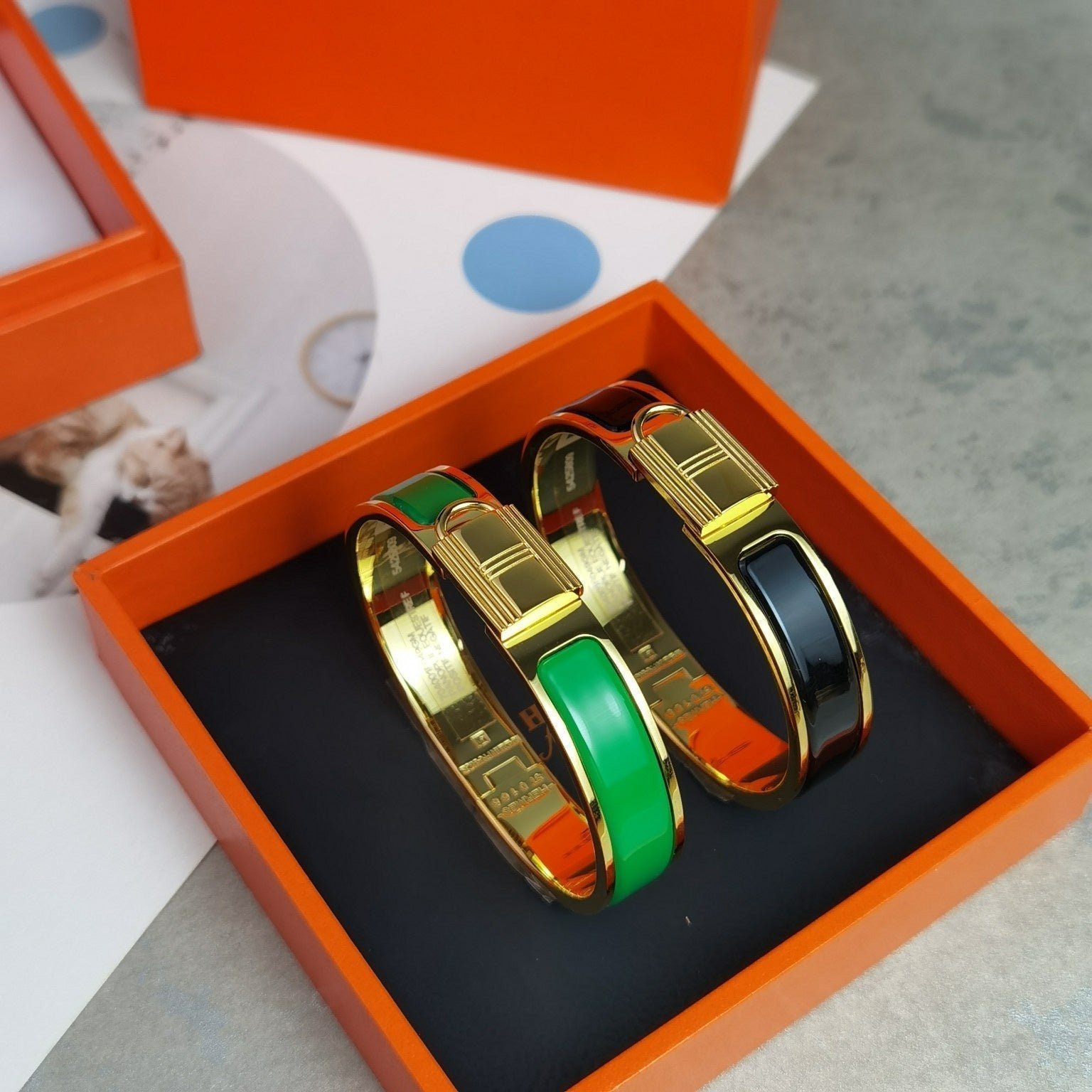 Hermès Gold Plated Black Hinged Bracelet - Image 6
