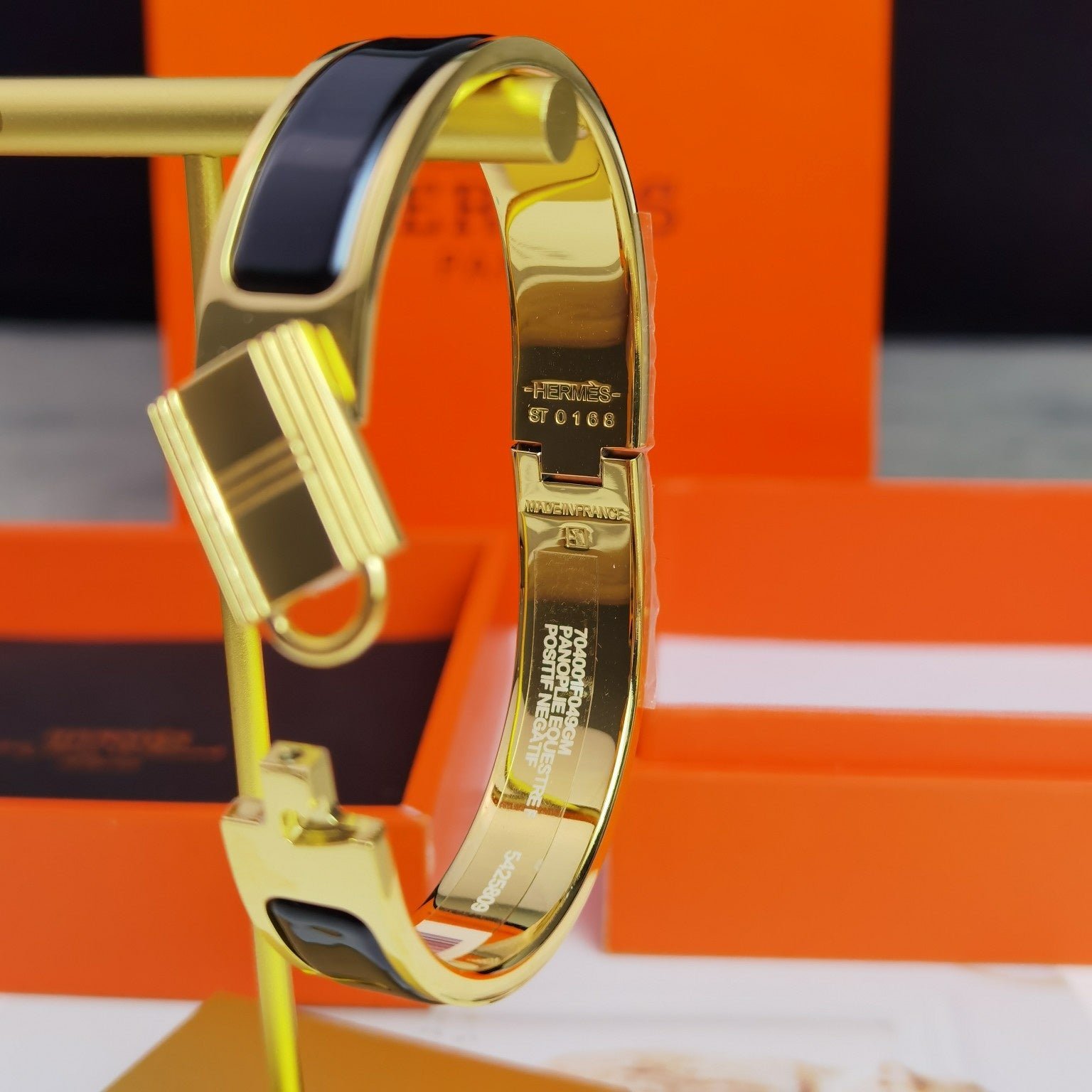 Alternative view of  Hermès Gold Plated Black Hinged Bracelet