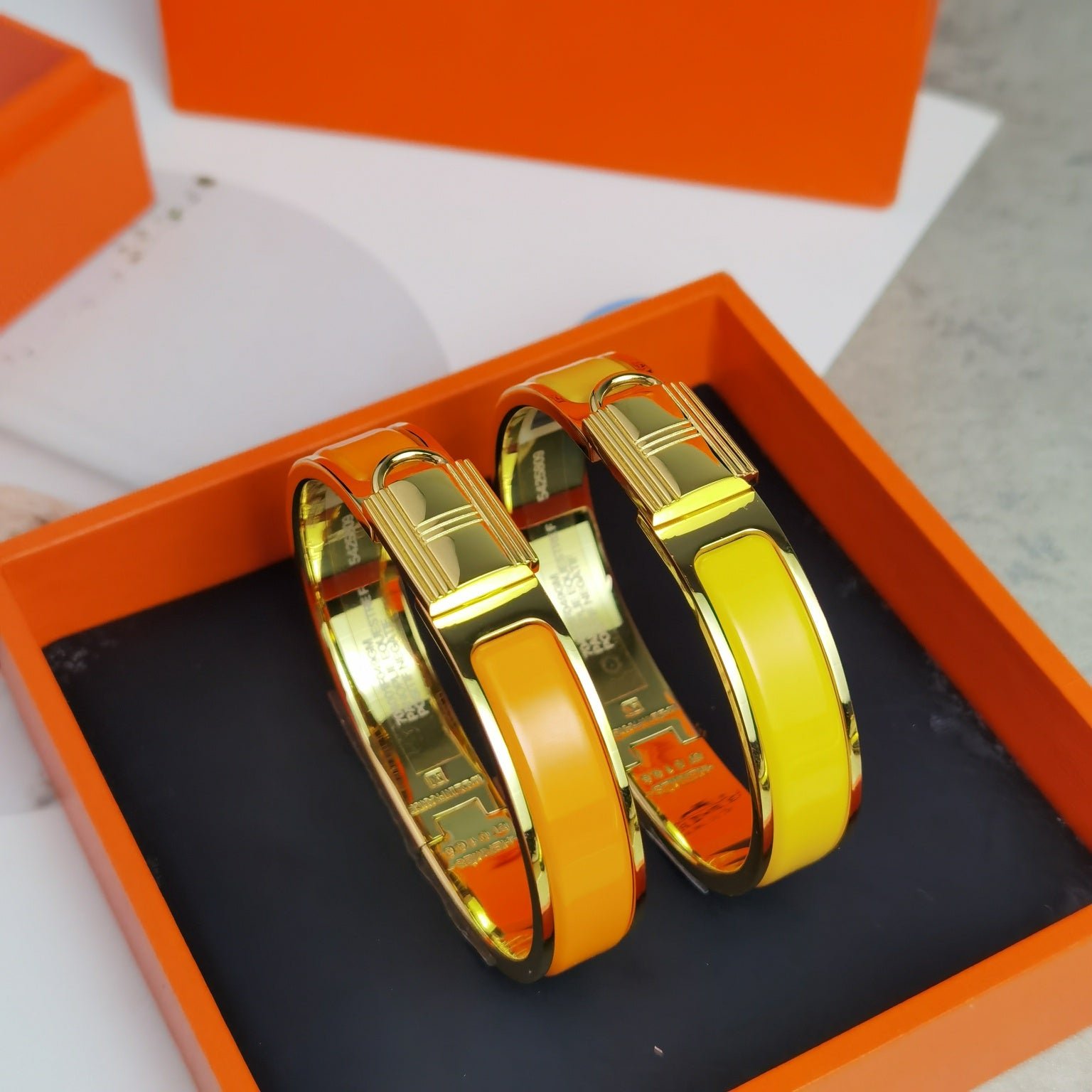 Alternative view of Hermès Gold Yellow Enamel Hinged Bracelet