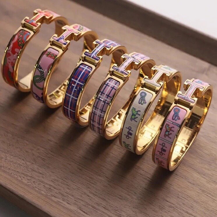 Alternative view of Hermès Gold Plated Tartan Print Enamel Bracelet
