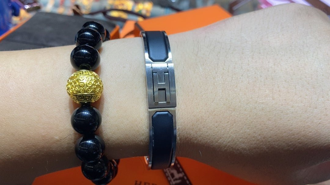 Hermès H-Action Black & Silver Plated Bangle - Image 8