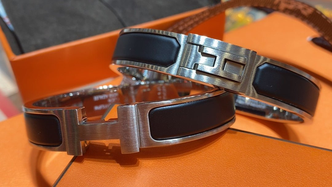 Alternative view of  Hermès H-Action Black  & Silver Plated Bangle