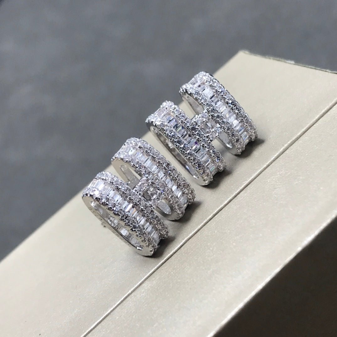 Hermès H Full Paved Diamond Silver Earrings - Image 18