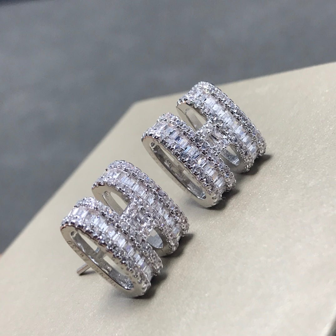 Hermès H Full Paved Diamond Silver Earrings - Image 17