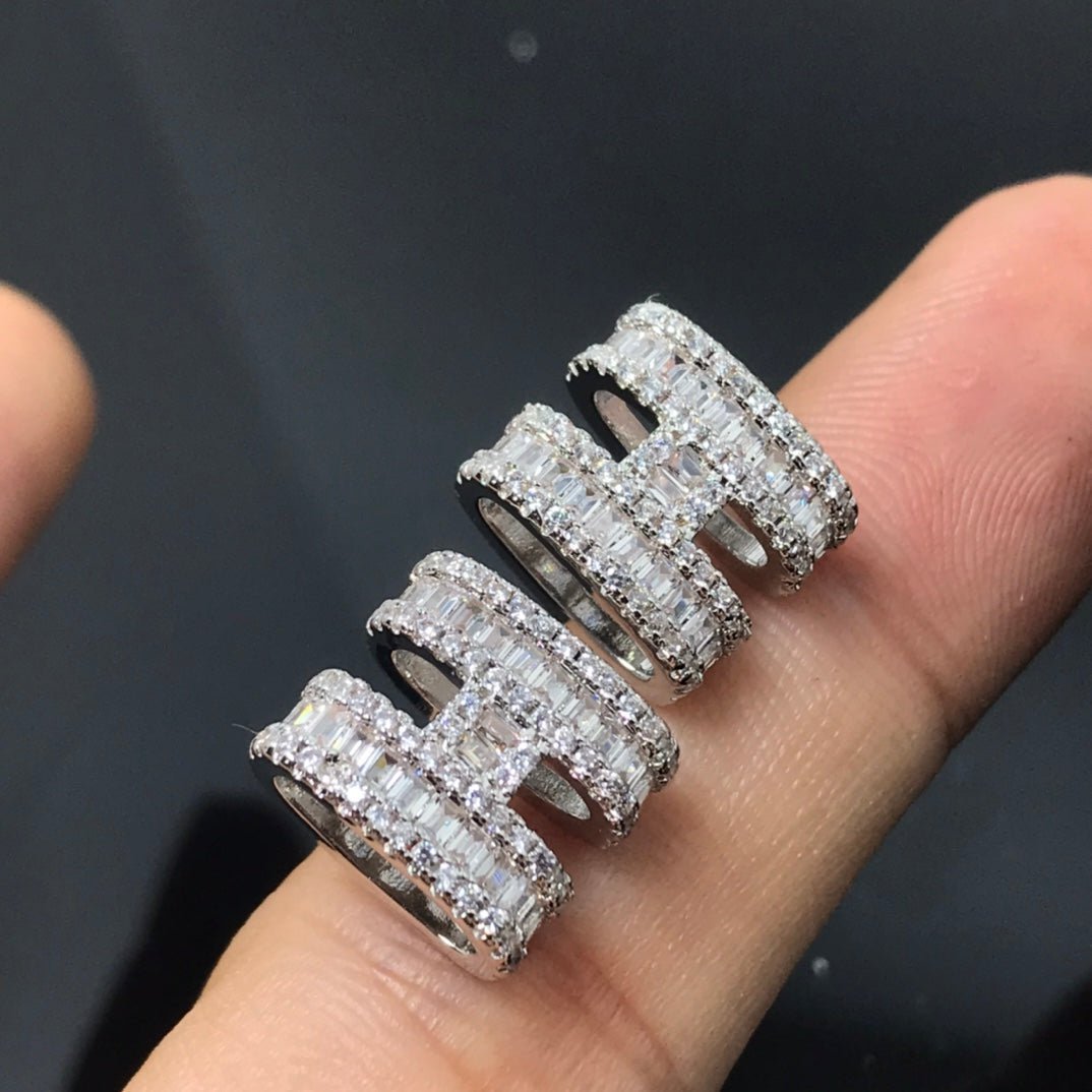 Hermès H Full Paved Diamond Silver Earrings - Image 15
