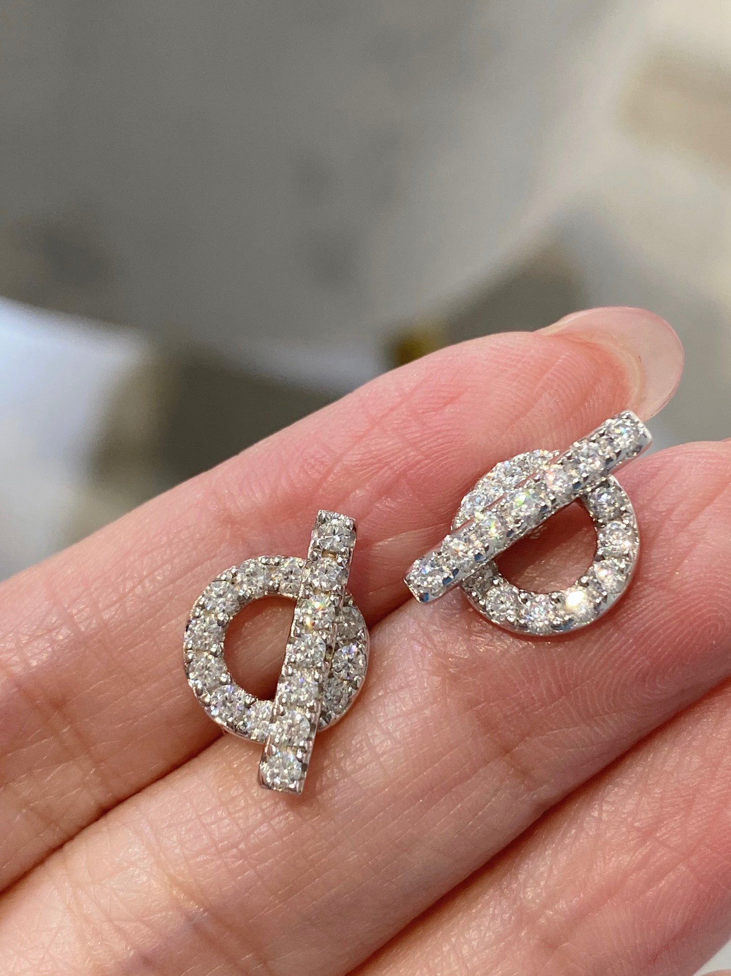 Alternative view of  Hermès d'Ancre Full Paved Silver Stud Earrings