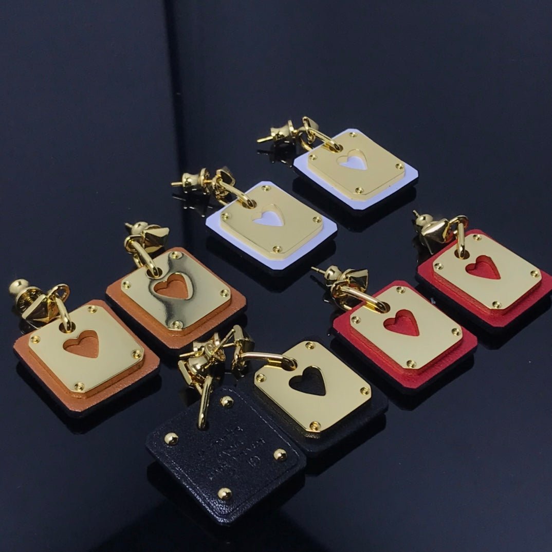 Hermès Gold Plated Red Leather Heart Earrings - Image 4