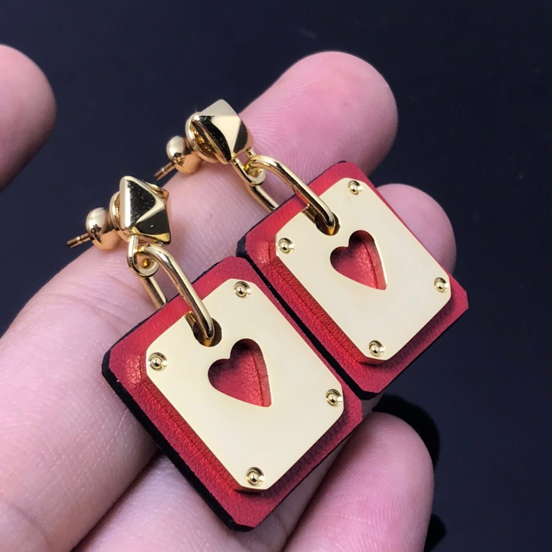 Alternative view of Hermès Gold Plated Red Leather Heart  Earrings