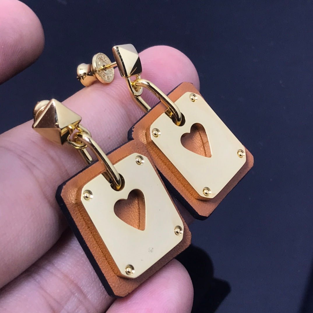 Alternative view of  Hermès Gold Brown Leather Heart Earrings