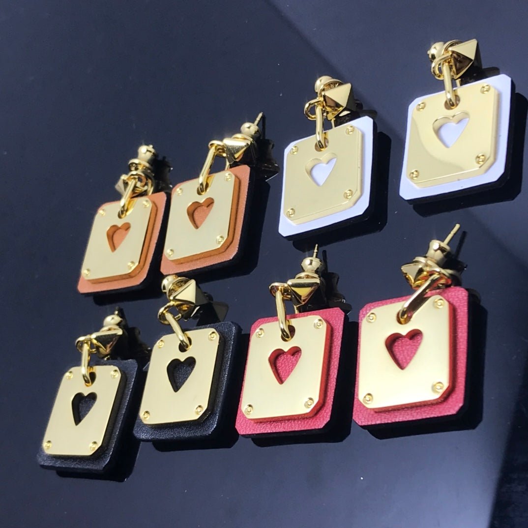 Hermès Rose Gold Leather Heart Drop Earrings - Image 4