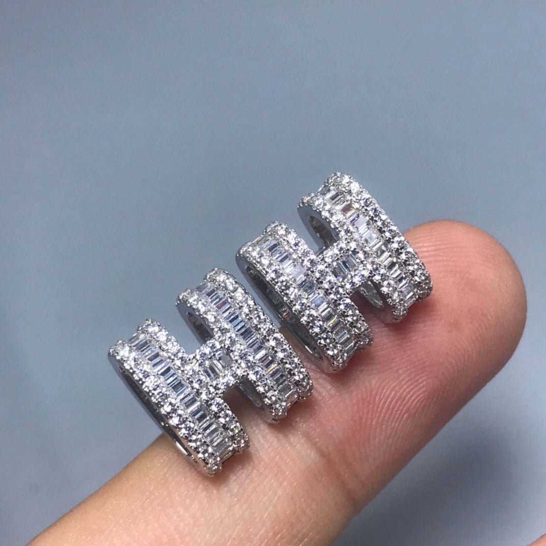 Alternative view of  Hermès H Full Paved Diamond Silver Earrings