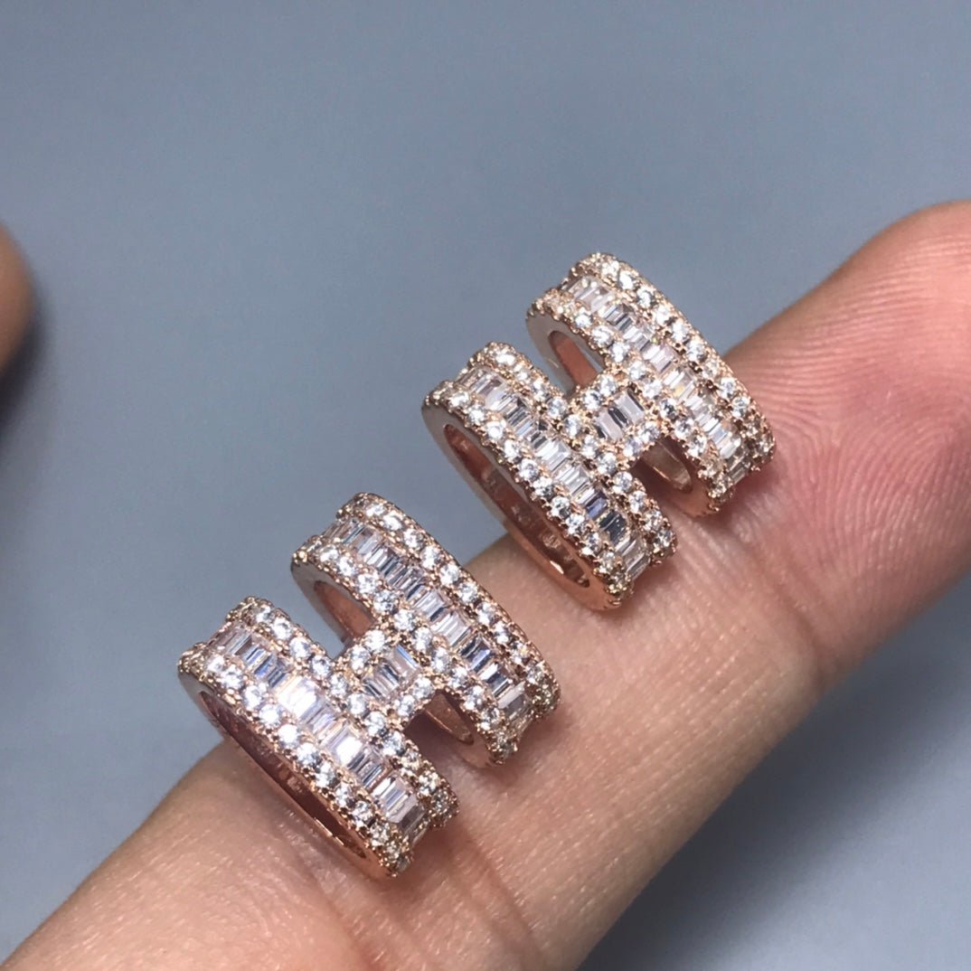 Hermès H Full Paved Diamond Silver Earrings - Image 3
