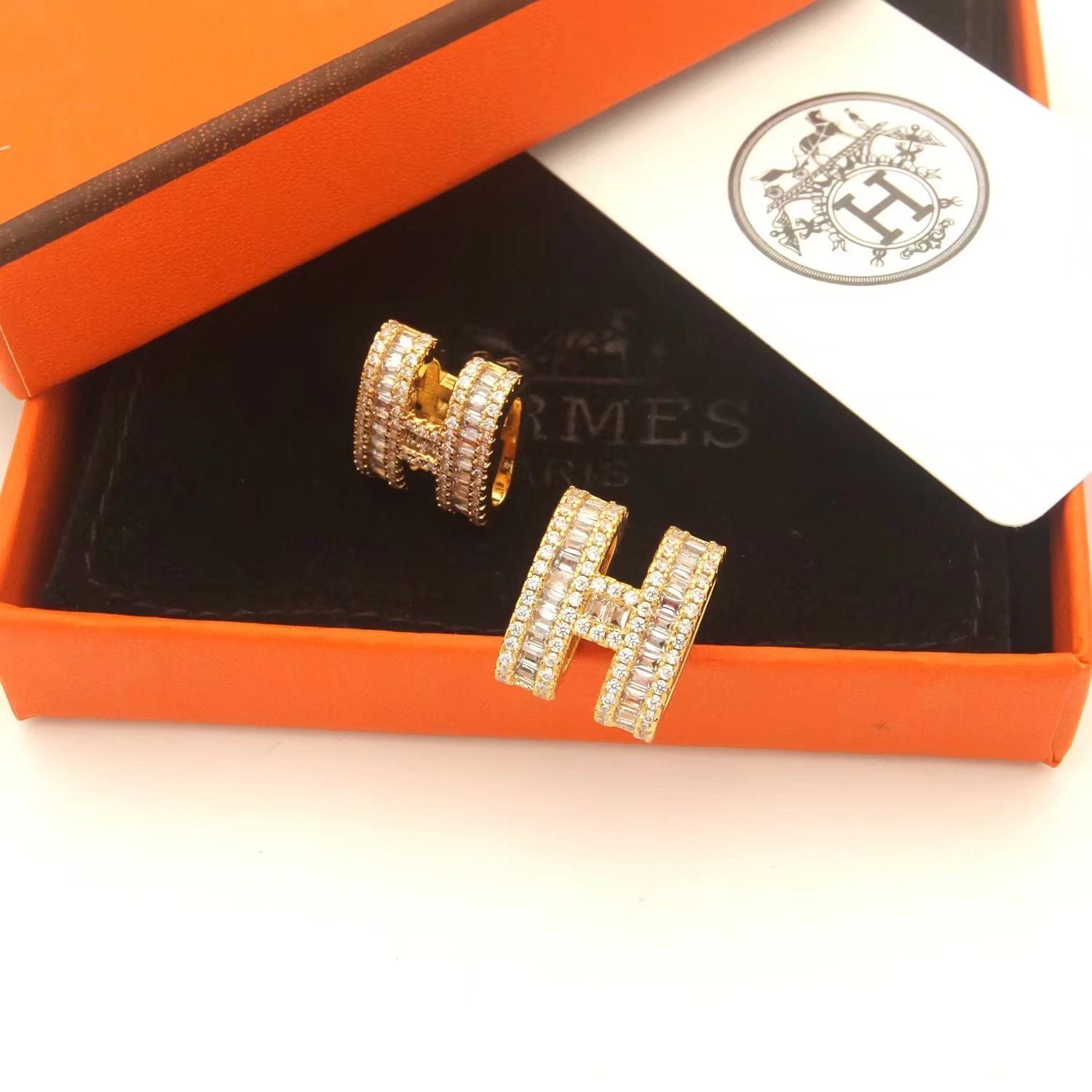 Hermès H Full Paved Diamond Silver Earrings - Image 5
