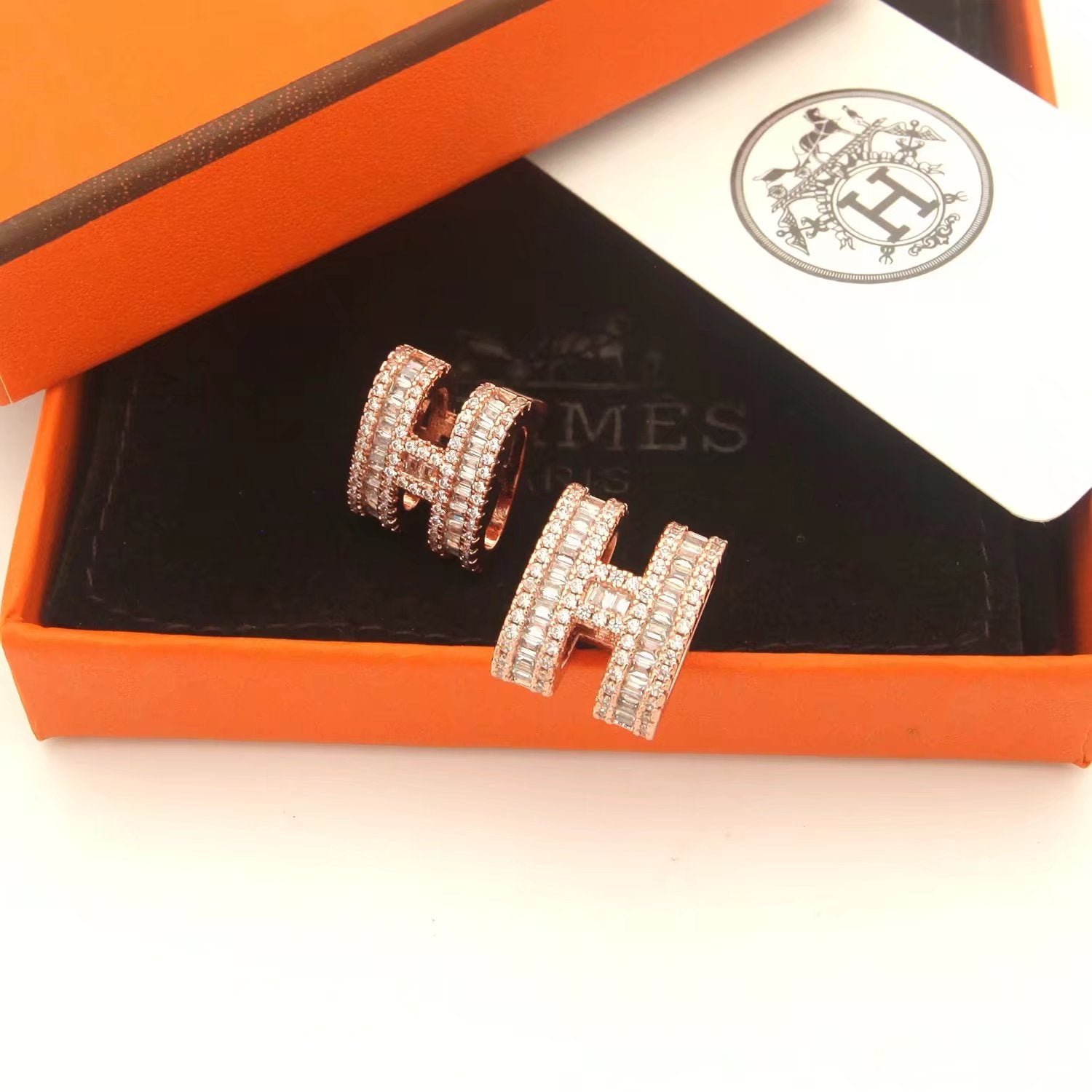 Hermès H Full Paved Diamond Silver Earrings - Image 11