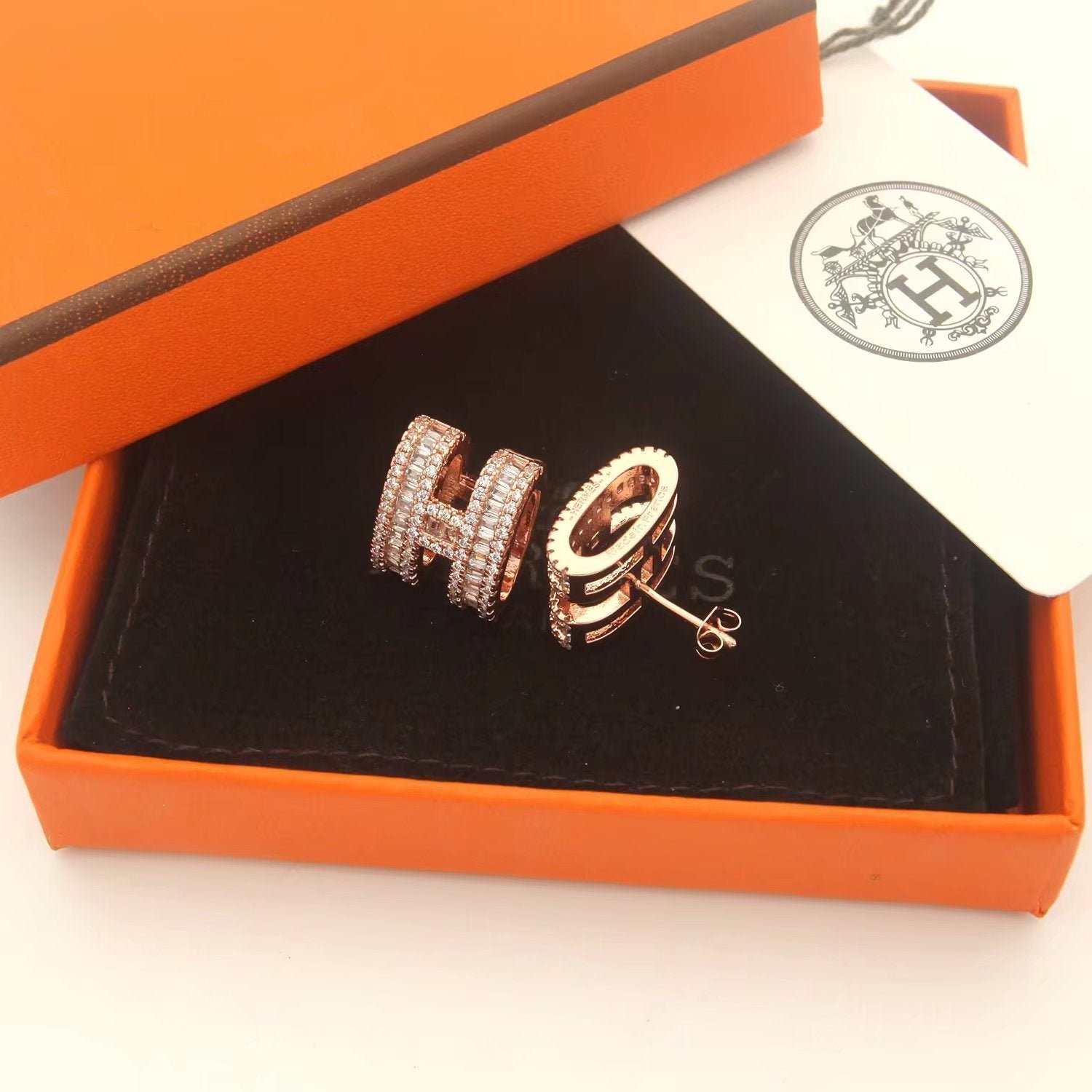 Hermès H Full Paved Diamond Silver Earrings - Image 8
