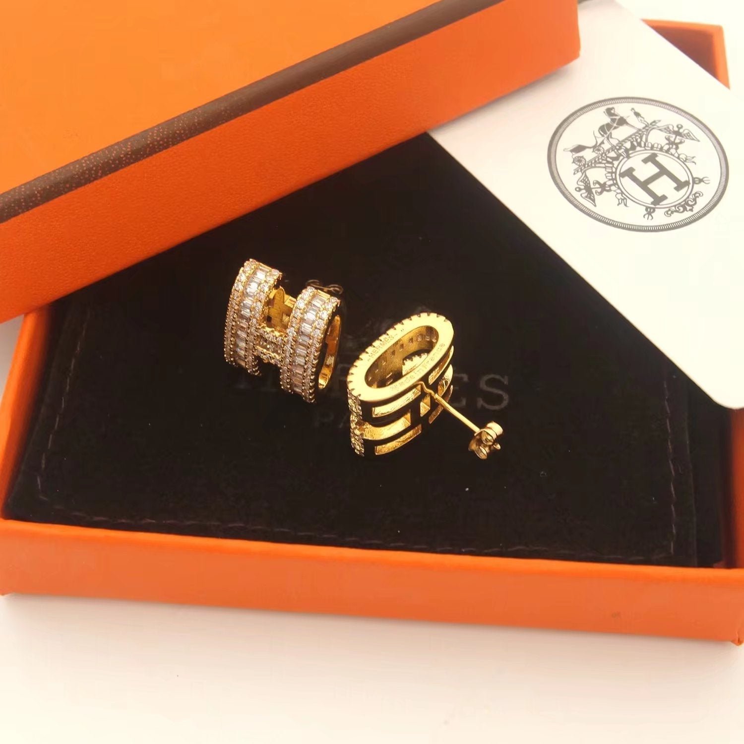 Hermès H Full Paved Diamond Silver Earrings - Image 10