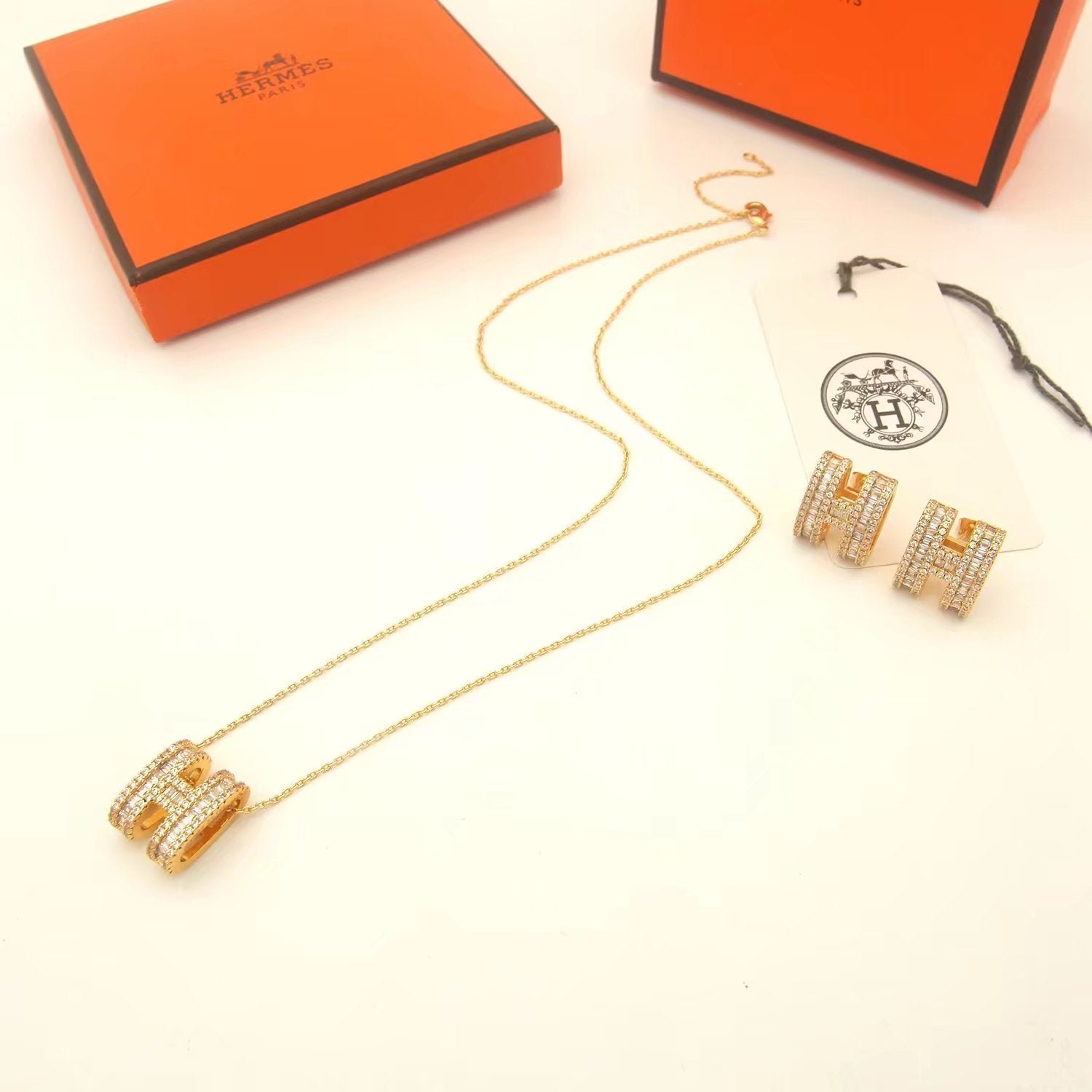 Hermès H Full Paved Diamond Silver Earrings - Image 14