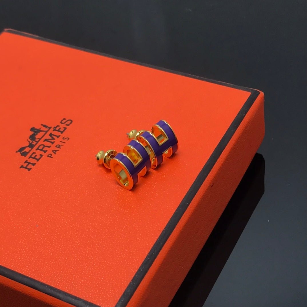 Hermès Pop H Lavender Enamel & Gold Earrings - Image 7