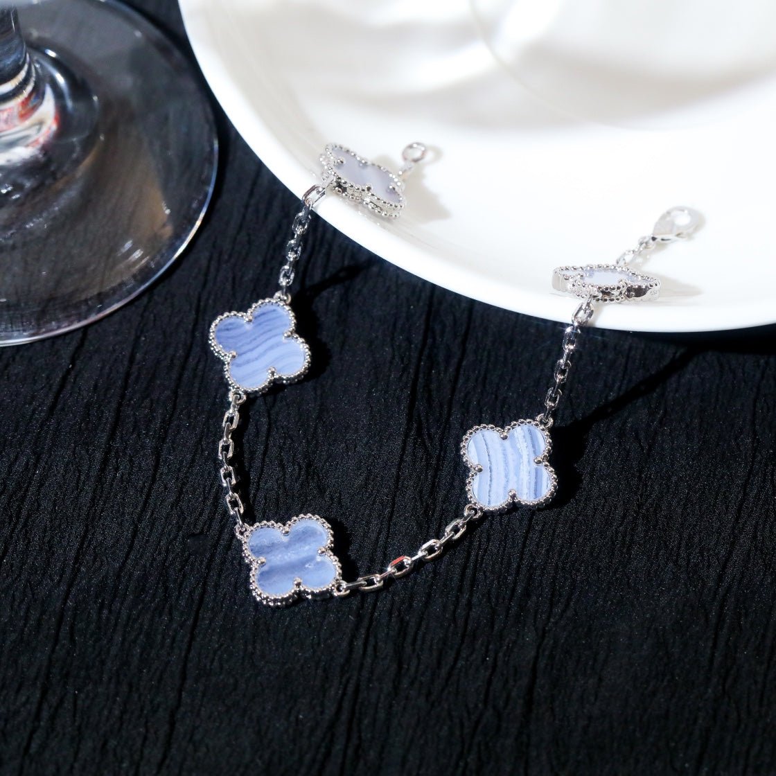 Alternative view of Van Cleef VA 5 Motifs Silver Chalcedony Bracelet