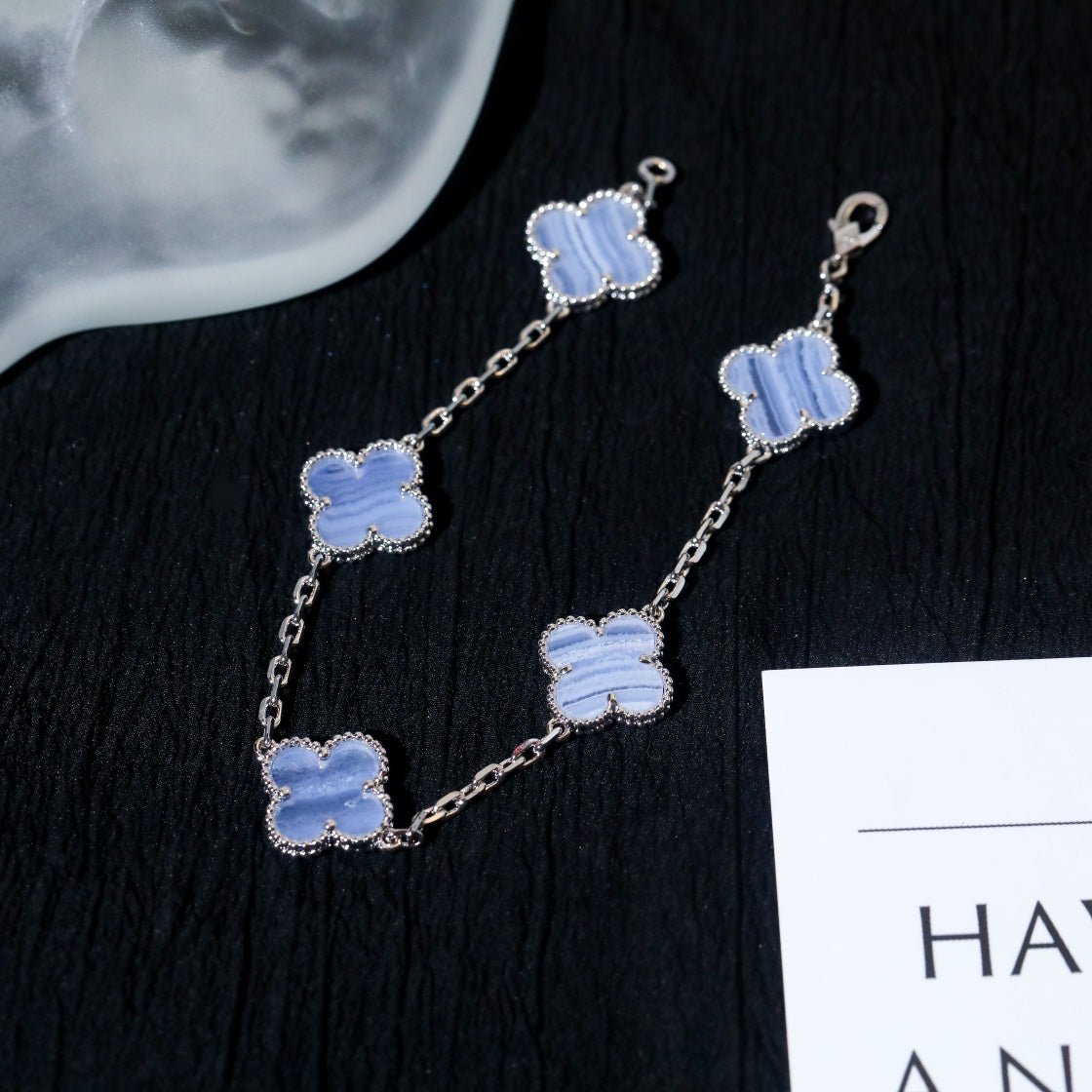 Van Cleef VA 5 Motifs Silver Chalcedony Bracelet - Image 6