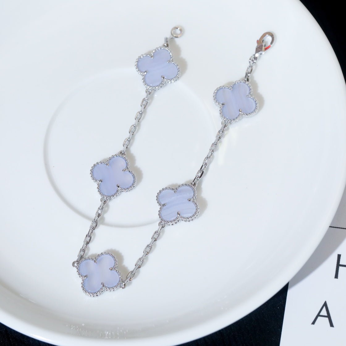 Van Cleef VA 5 Motifs Silver Chalcedony Bracelet