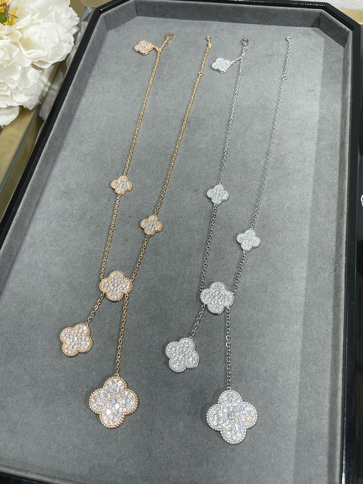 Alternative view of VCA Clover 6 Motif Diamond Paved Necklace