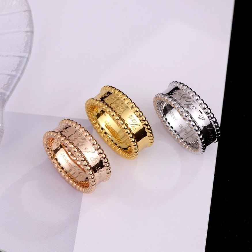 Perlee Beaded Wide Band Plain Ring 10mm