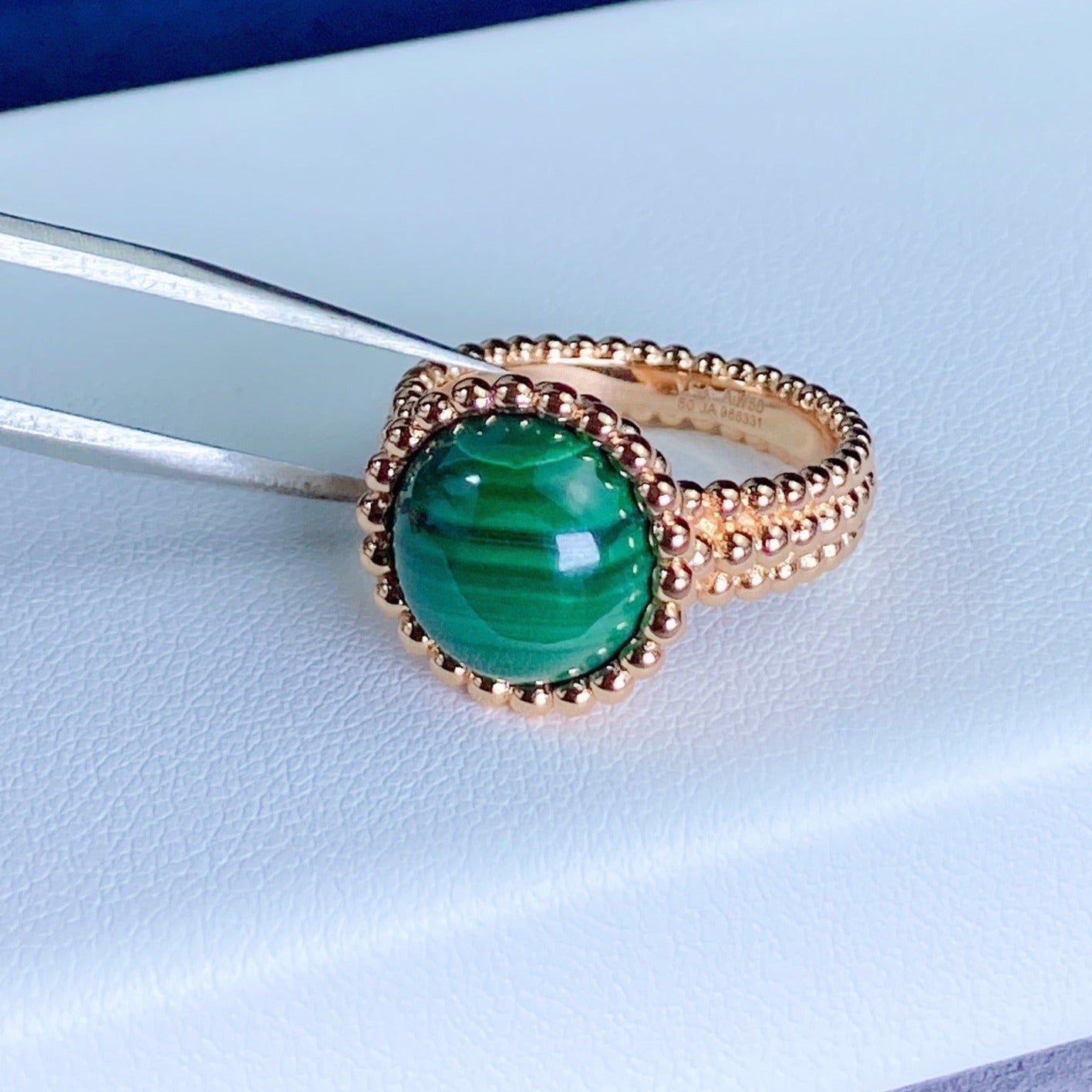 Alternative view of Round Carnelian Beaded Three Tone Ring