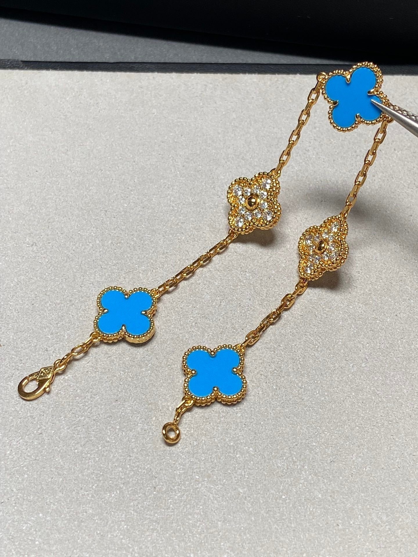 Alternative view of Van Cleef VA 5 Motifs Gold Turquoise Diamond Bracelet