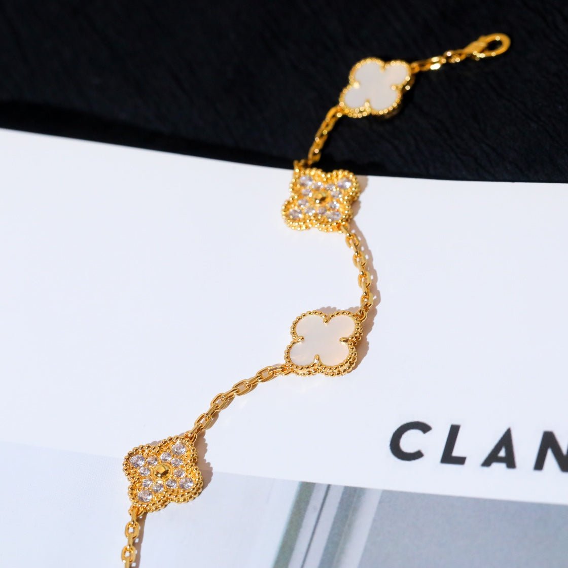 Van Cleef VA 5 Motifs Gold White MOP Diamond Bracelet - Image 5