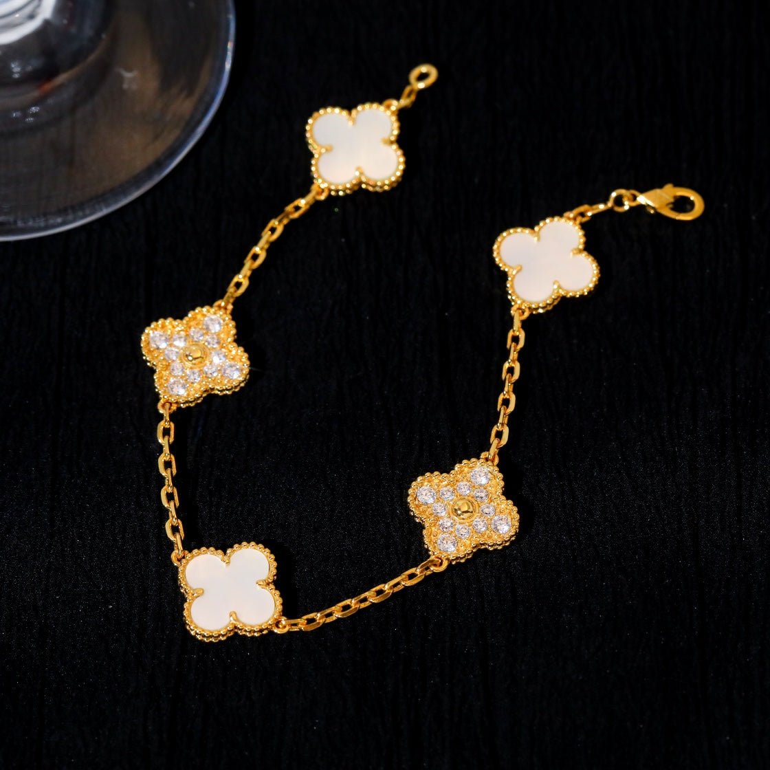 Van Cleef VA 5 Motifs Gold White MOP Diamond Bracelet - Image 6