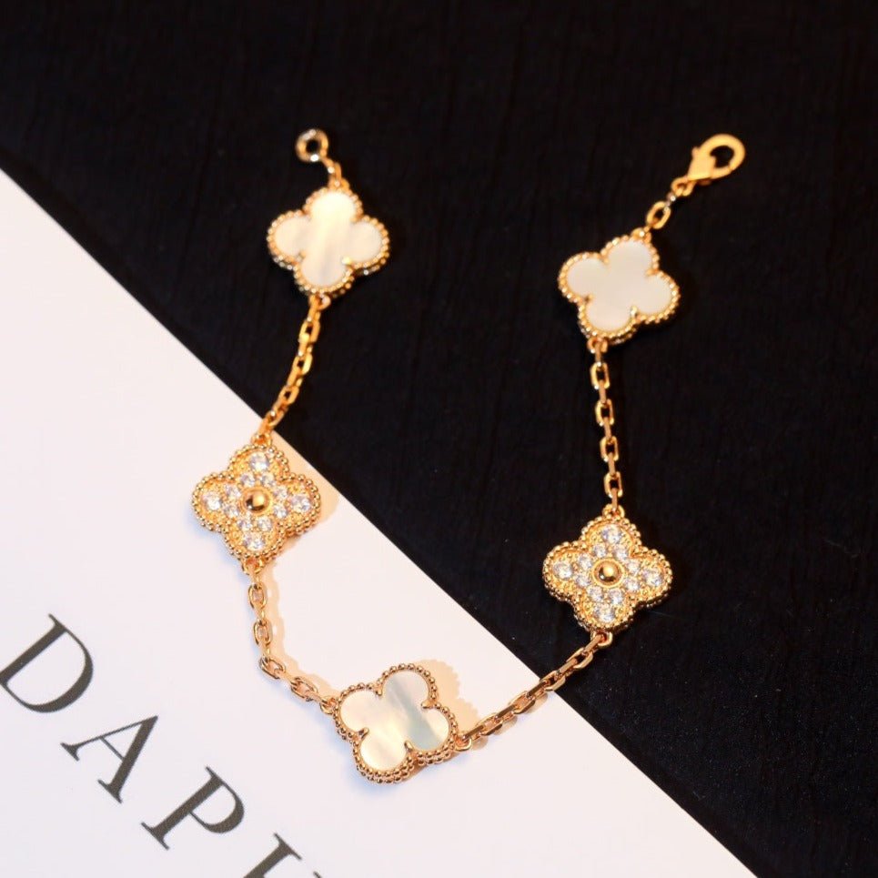 Alternative view of Van Cleef VA 5 Motifs Gold White MOP Diamond Bracelet
