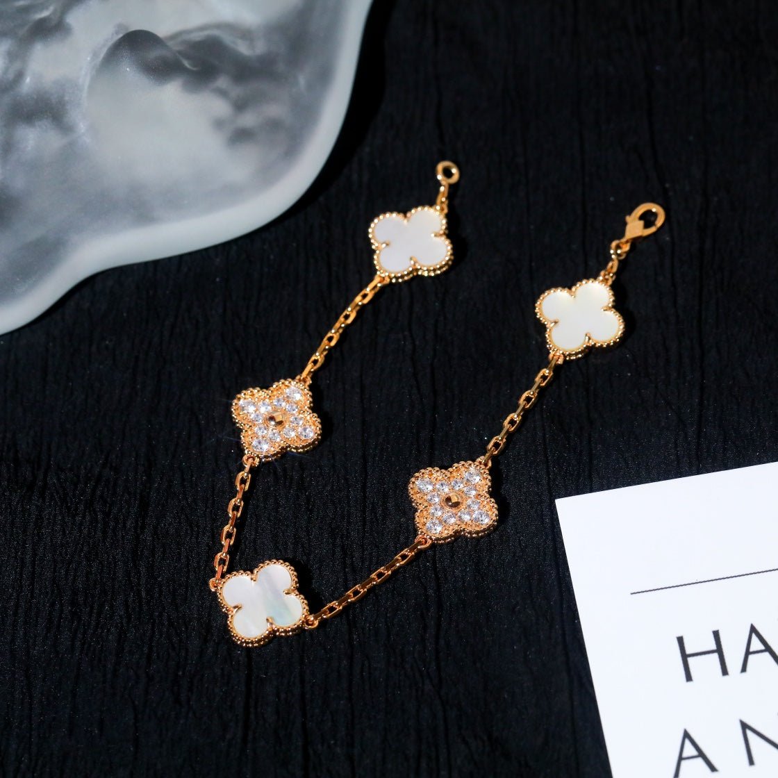 Van Cleef VA 5 Motifs Gold White MOP Diamond Bracelet - Image 8