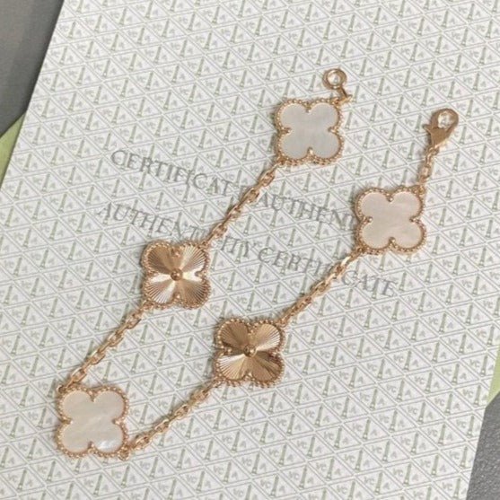 Van Cleef VA 5 Motifs Pink Gold White MOP Bracelet - Image 4