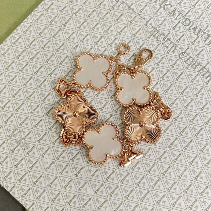 Van Cleef VA 5 Motifs Pink Gold White MOP Bracelet