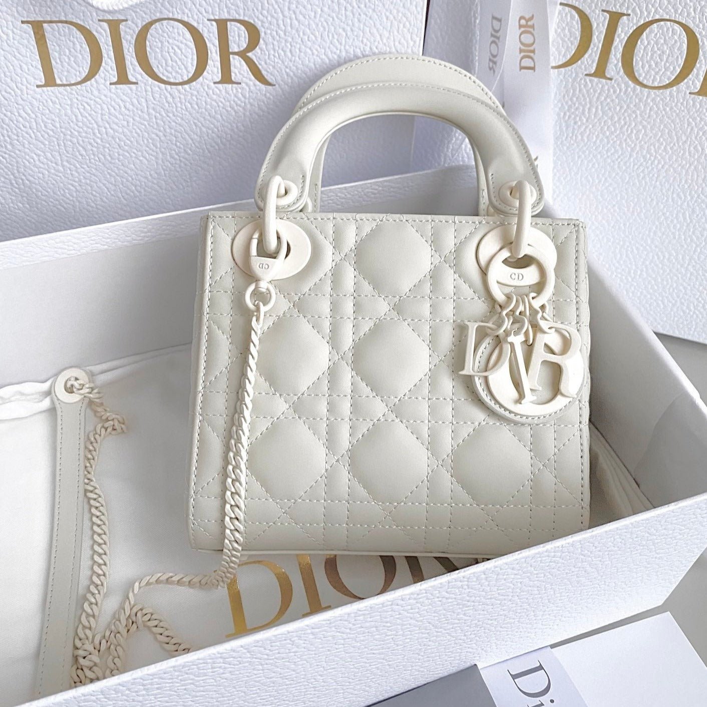Dior Mini Lady 17 White Cannage Lambskin Bag